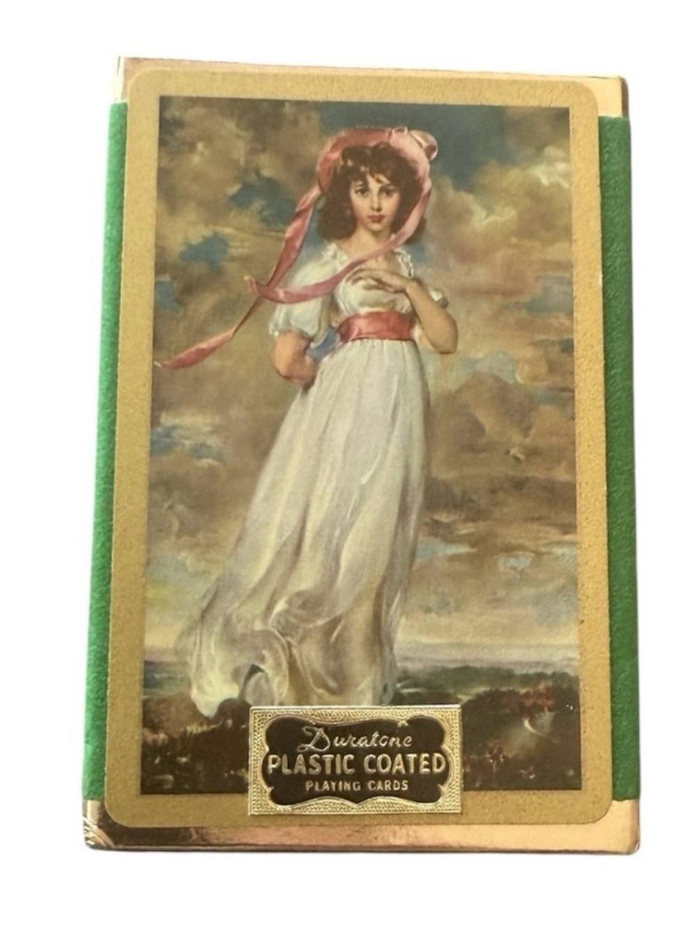Pink Lady 50’s Duratones Playing Cards in Felt Slide Box New but Ripped Plastic